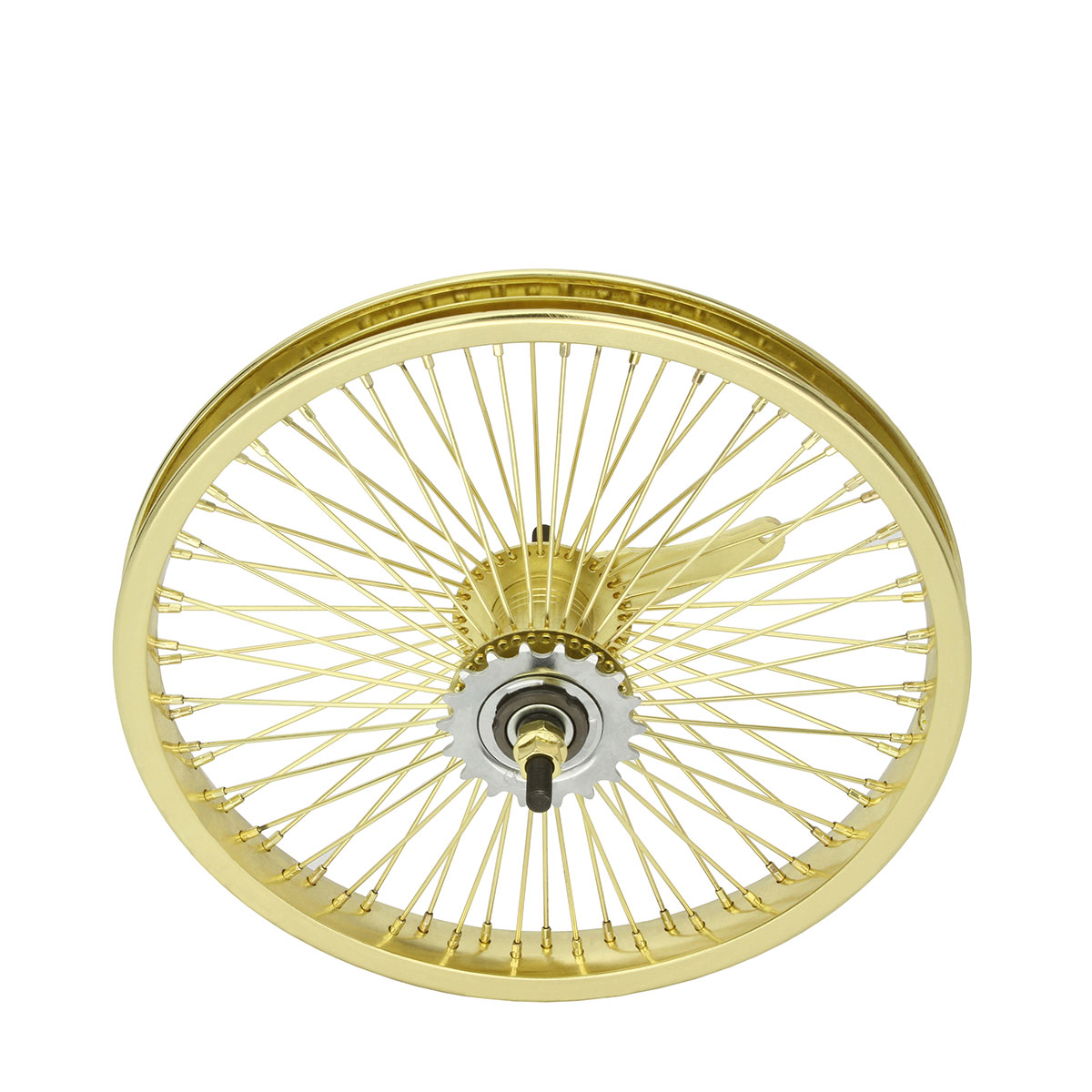 16 Inch X 32mm Steel Coaster Wheel 72 Spoke 14G Gold 3/8 Axle Single Wall Gold.